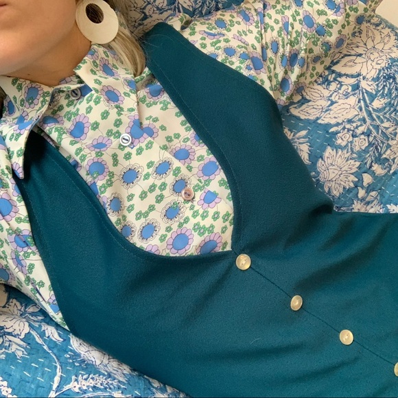 ๐ฌ๐ง Vintage 60s 70s Pinafore Mini Dress Teal Blue Green Mod Gogo Girl Twiggy 6 - Picture 8 of 11